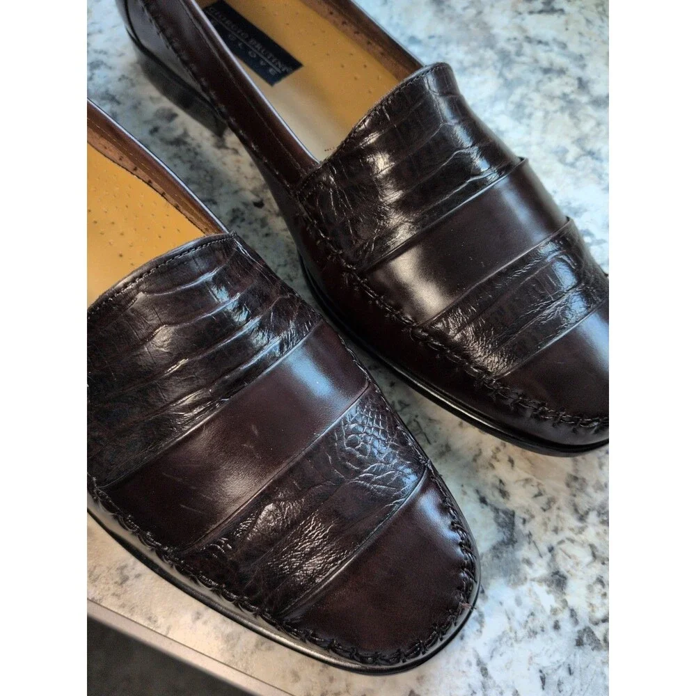 Giorgio Brutini Genuine Embossed Leather Loafers Brazil Mens Size 13D Burgundy